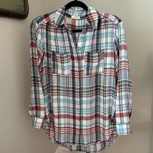 Anthropologie Pilcro The Hadley Relaxed Plaid Buttondown Shirt Size XXS